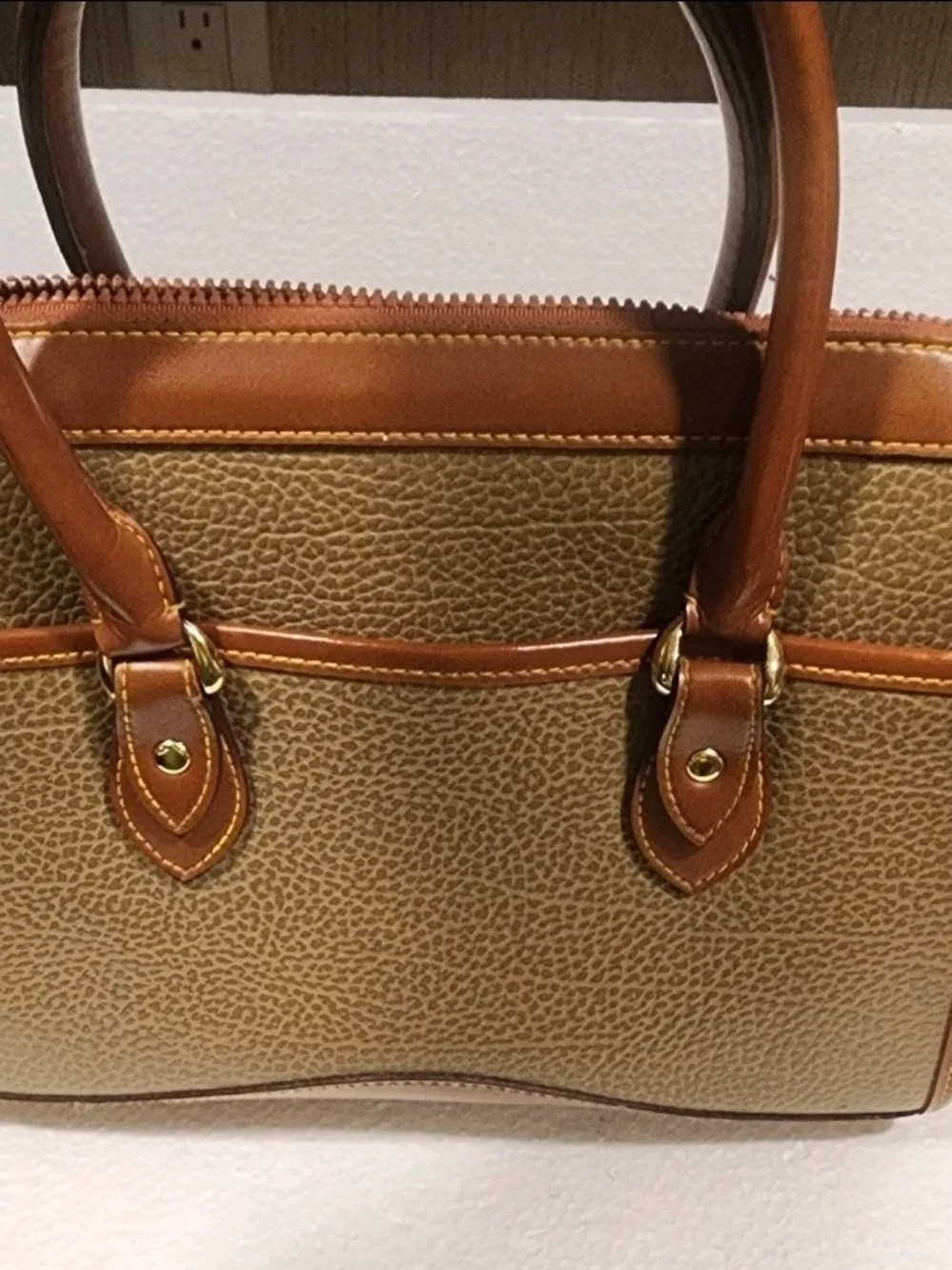 Dooney & Bourke Tan and Brown Pebbled Satchel